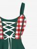 Plus Size Christmas Plaid Lace Up Print A Line Dress -  