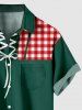 Plus Size Christmas Plaid Lace Up Print Button Pocket Shirt For Men -  