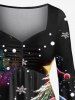 Plus Size Christmas Tree Ball Snowflake Snowman Print Ruched High Low Asymmetric Dress -  