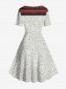 Robe trapèze rayée à imprimé bonhomme de neige de Noël grande taille - Gris Clair S