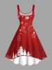 Robe débardeur trapèze grande taille à imprimé sapin de Noël, boules, flocons de neige et élan - Rouge 6X
