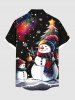 Chemise grande taille à imprimé sapin de Noël, boules, flocons de neige, bonhomme de neige et poches boutonnées pour homme - Noir S
