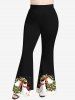 Pantalon évasé grande taille à imprimé sapin de Noël, flocons de neige et bonhommes de neige - Noir XS
