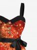 Robe grande taille à col rabattu et ceinture, motif feu d'artifice de Noël, toile d'araignée scintillante, imprimé 3D - Orange XS