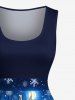 Robe vintage des années 50 à imprimé sapin de Noël, Père Noël, élan, bonbons, flocons de neige, grande taille - Bleu Marine 3X