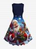 Robe vintage des années 50 à imprimé sapin de Noël, Père Noël, élan, bonbons, flocons de neige, grande taille - Bleu Marine 3X