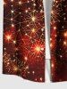 Chemise grande taille à imprimé 3D avec boutons et poche pour homme, motif feu d'artifice de Noël, toile d'araignée scintillante - Orange 4XL