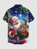Chemise grande taille à imprimé sapin de Noël, Père Noël, élan, bonbons, flocons de neige, boutons et poche pour homme - Bleu Ciel M