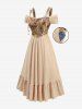 Robe grande taille à imprimé floral, bordure en dentelle, fronces, poches et épaules dénudées - Couleur du désert 3X | US 22-24
