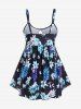 Plus Size Ombre Flower Leaf Print Keyhole Boyleg Tankini Swimsuit -  