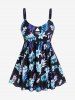 Plus Size Ombre Flower Leaf Print Keyhole Boyleg Tankini Swimsuit -  