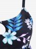 Plus Size Ombre Flower Leaf Print Keyhole Boyleg Tankini Swimsuit -  