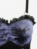 Tie Dye Flower Printed Ruched Lace Up Patchwork Handkerchief Cami Dress - Noir L