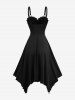 Tie Dye Flower Printed Ruched Lace Up Patchwork Handkerchief Cami Dress - Noir L