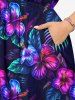 Plus Size Hibiscus Flowers Leaf Tropical Print Split Hawaii Midi Dress -  