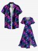 Robe mi-longue hawaïenne fendue à imprimé tropical et fleurs d'hibiscus, grande taille - Bleu Marine L