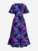 Plus Size Hibiscus Flowers Leaf Tropical Print Split Hawaii Midi Dress -  