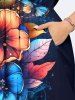 Plus Size Flowers Leaf Butterfly Print Split Hawaii Midi Dress -  