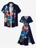 Robe mi-longue hawaïenne fendue à imprimé fleurs, feuilles et papillons, grande taille - Bleu Marine 2X