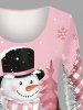 Plus Size Christmas Tree Snowman Snowflake Plaid Print T-shirt -  