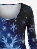 T-shirt de Noël grande taille à imprimé flocon de neige et galaxie - Bleu Marine XS