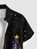 Chemise grande taille avec imprimé 3D de sapin de Noël, boules, étoiles, galaxie, paillettes, boutons et poches pour homme - Noir S