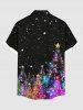 Plus Size Christmas Tree Ball Star Galaxy Glitter 3D Print Buttons Pocket Shirt For Men -  