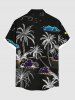 Chemise hawaïenne grande taille pour homme, imprimé cocotier, nuage, lune et oiseau, boutons et poche. - Noir 2XL
