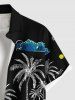 Chemise hawaïenne grande taille pour homme, imprimé cocotier, nuage, lune et oiseau, boutons et poche. - Noir 4XL