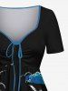 Robe hawaïenne grande taille à imprimé cocotier, nuage, lune et oiseau, cintrée - Noir 1X