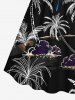 Robe hawaïenne grande taille à imprimé cocotier, nuage, lune et oiseau, cintrée - Noir 1X