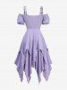 Gothic Plus Size Flower Printed Lace Up Corset Handkerchief Textured 2 in 1 Dress -  