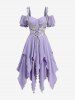 Gothic Plus Size Flower Printed Lace Up Corset Handkerchief Textured 2 in 1 Dress -  