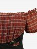 Plus Size Plaid Print Ruffles Ruched Off The Shoulder Dress With Lace Up Corset -  