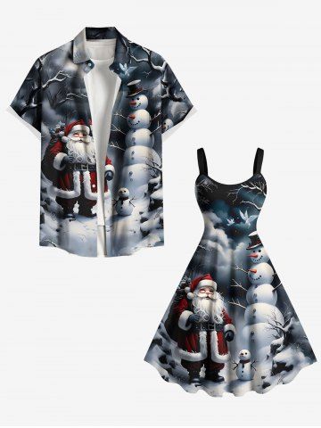 Christmas Santa Claus Snowman Cloud Print Plus Size Matching Outfit For Couples