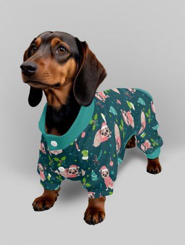 Pet's Christmas Tree Ball Stocking Hat Dog Print Button Pajama - DEEP GREEN - 2XL