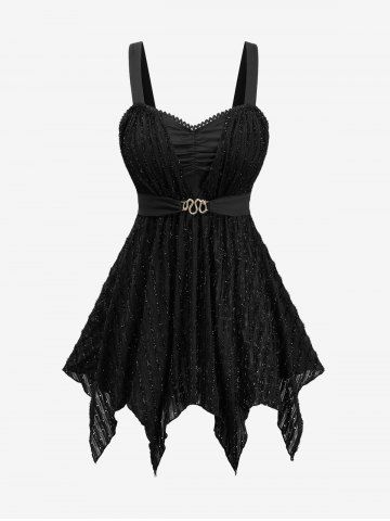 Débardeur froncé grande taille Silver Line à boucle serpent et bordure en dentelle - BLACK - 5X | US 30-32