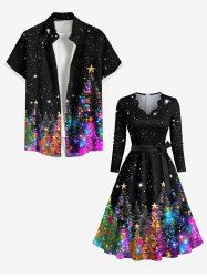 Christmas Tree Ball Star Galaxy Glitter 3D Print Plus Size Matching Outfit For Couples -  