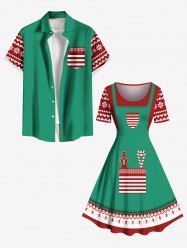 Christmas Floral Pattern Gingerbread Candy Print Plus Size Matching Outfit For Couples -  