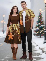 Christmas Tree Gift Light Gingerbread Print Matching Outfit For Couples -  
