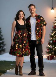 Christmas Light Star Glitter 3D Print Plus Size Matching Outfit For Couples -  