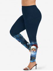 Leggings de Noël grande taille à imprimé galaxie et fleurs du Père Noël - Bleu Marine 4X
