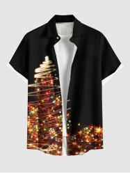 Chemise grande taille à boutons et poches pour homme, motif sapin de Noël lumineux et scintillant, imprimé 3D - Noir S