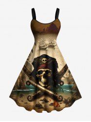 Robe débardeur hawaïenne grande taille à imprimé cocotier, pirate, crâne, feu, flamme, bateau, croisière - Bronze S