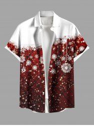 Plus Size Christmas Snowflake Tassel Colorblock Glitter 3D Print Buttons Pocket Shirt For Men -  