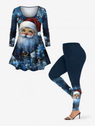 Christmas Santa Claus Flowers Galaxy Print Plus Size Matching Set -  