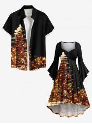 Christmas Tree Light Glitter 3D Print Plus Size Matching Outfit For Couples -  