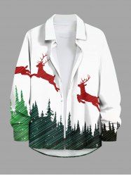 Plus Size Christmas Tree Elk Print Button Long Sleeves Shirt For Men -  