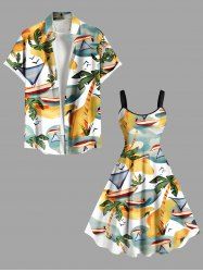 Coconut Tree Seascape Bird Print Plus Size Matching Hawaii Beach Outfit For Couples -  