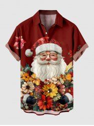 Chemise de Noël grande taille à imprimé fleuri coloré et boutonné avec poche pour homme - Rouge L